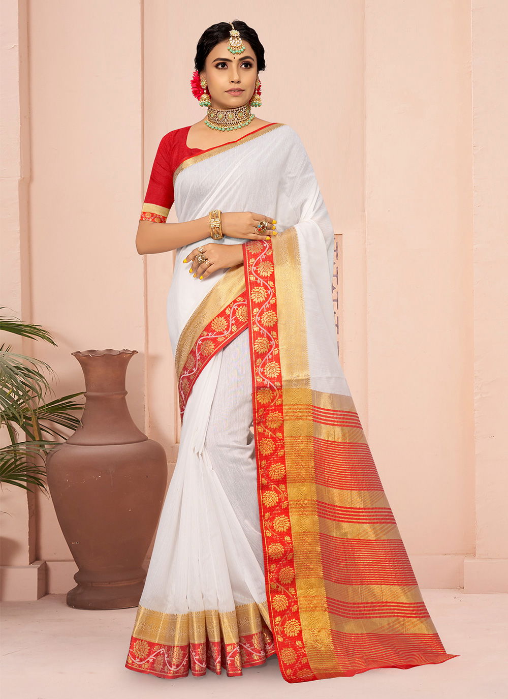 Sangam Red Chili Fancy Festive Wear Cotton Latest Saree Collection